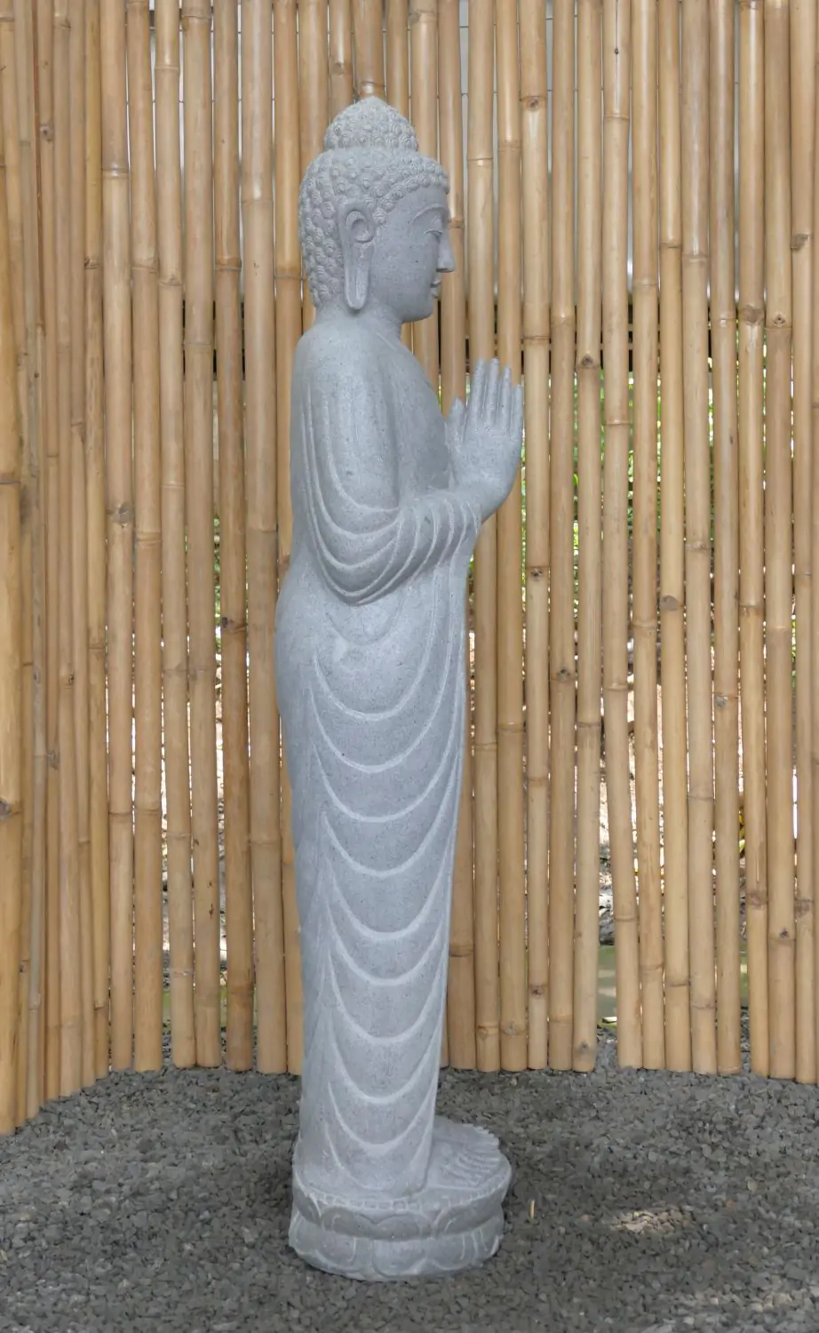  Product image 5 of the product “Standing Buddha made of Riverstone, position Namaskara , H. 153cm. ”